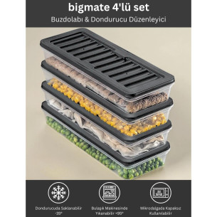 bigmate 4'lü Şeffaf Saklama Kabı 4x1 Lt BGMT1515 Mikrodalga Buzdolabı ve Dondurucu Uyumlu Düzenleyici