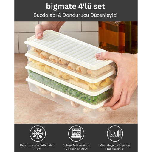 bigmate 4'lü Şeffaf Saklama Kabı 4x1 Lt BGMT1515 Mikrodalga Buzdolabı ve Dondurucu Uyumlu Düzenleyici
