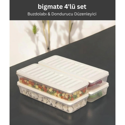 bigmate 4'lü Şeffaf Saklama Kabı 4x1 Lt BGMT1515 Mikrodalga Buzdolabı ve Dondurucu Uyumlu Düzenleyici