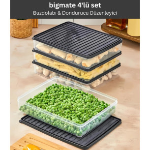 bigmate 4'lü Şeffaf Saklama Kabı 4x2,5 Lt BGMT2525 Mikrodalga Buzdolabı ve Dondurucu Uyumlu Düzenleyici