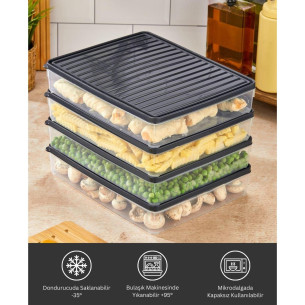 bigmate 4'lü Şeffaf Saklama Kabı 4x2,5 Lt BGMT2525 Mikrodalga Buzdolabı ve Dondurucu Uyumlu Düzenleyici
