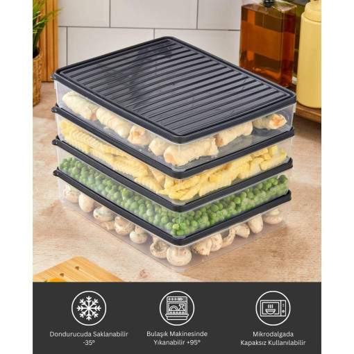 bigmate 4'lü Şeffaf Saklama Kabı 4x2,5 Lt BGMT2525 Mikrodalga Buzdolabı ve Dondurucu Uyumlu Düzenleyici bigmate 4'lü Şeffaf Saklama Kabı 4x2,5 Lt BGMT2525 Mikrodalga Buzdolabı ve Dondurucu Uyumlu Düzenleyici