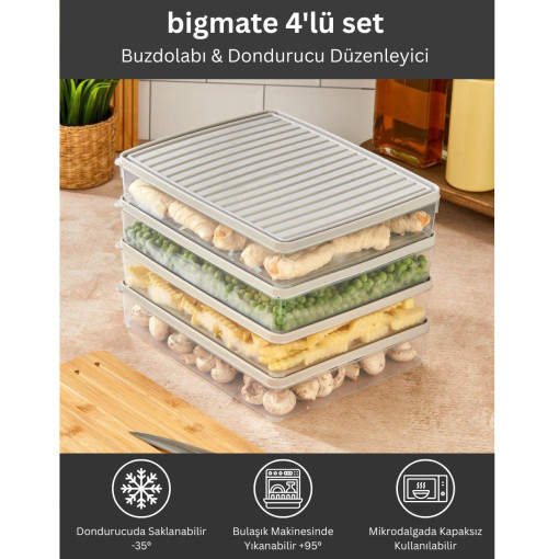 bigmate 4'lü Şeffaf Saklama Kabı 4x2,5 Lt BGMT2525 Mikrodalga Buzdolabı ve Dondurucu Uyumlu Düzenleyici bigmate 4'lü Şeffaf Saklama Kabı 4x2,5 Lt BGMT2525 Mikrodalga Buzdolabı ve Dondurucu Uyumlu Düzenleyici