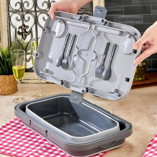 bigmate Portatif Katlanır Piknik Seti 25Lt Silikon Sepetli Masalı Piknik Sepeti