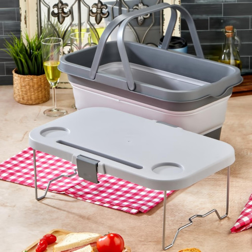 bigmate Portatif Katlanır Piknik Seti 25Lt Silikon Sepetli Masalı Piknik Sepeti
