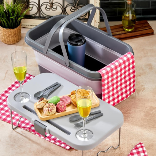 bigmate Portatif Katlanır Piknik Seti 25Lt Silikon Sepetli Masalı Piknik Sepeti