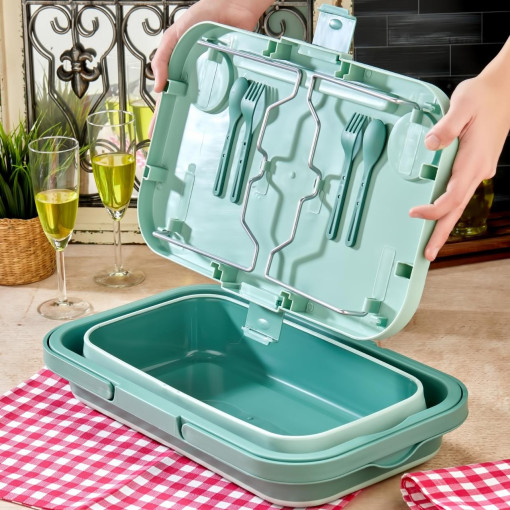 bigmate Portatif Katlanır Piknik Seti 25Lt Silikon Sepetli Masalı Piknik Sepeti