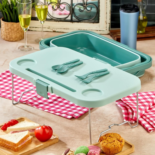 bigmate Portatif Katlanır Piknik Seti 25Lt Silikon Sepetli Masalı Piknik Sepeti