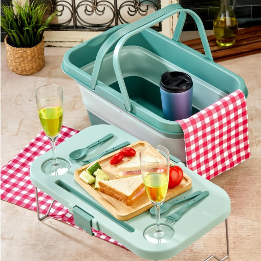 bigmate Portatif Katlanır Piknik Seti 25Lt Silikon Sepetli Masalı Piknik Sepeti