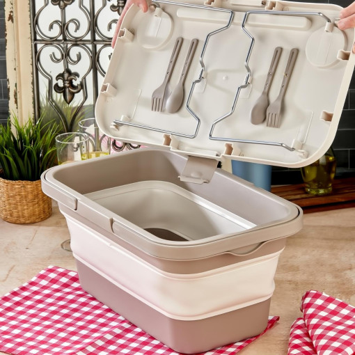 bigmate Portatif Katlanır Piknik Seti 25Lt Silikon Sepetli Masalı Piknik Sepeti