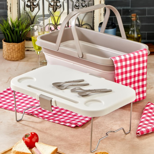 bigmate Portatif Katlanır Piknik Seti 25Lt Silikon Sepetli Masalı Piknik Sepeti